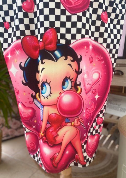 Robe trapèze ou tunique longue damier Betty Boop in Love du 40 au 48 