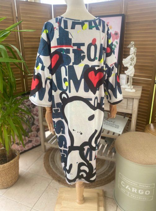 Robe trapèze ou tunique longue graffitis Love Snoopy du 40 au 48 