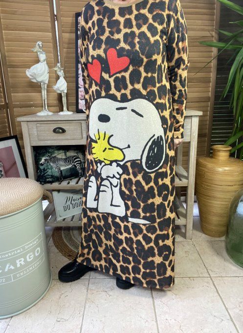 Robe longue molletonnée léopard pailletée dorée Lurex Love Snoopy du 36 au 44 