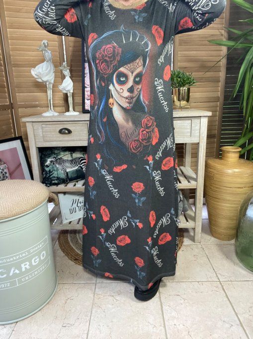 Robe longue molletonnée noire pailletée dorée Lurex Mexican Caterina du 36 au 44 