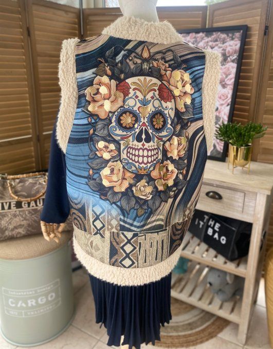 Gilet sans manches Sherpa Léopard Mexican Skulls Calavera du 40 au 50/52