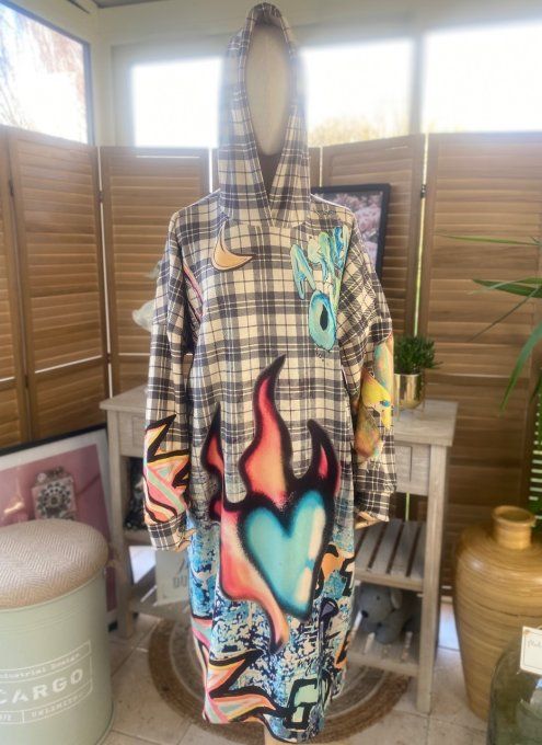 Maxi-Robe à capuche  suédine Tartan carreaux molletonnée Love Heart du 42 au 52 