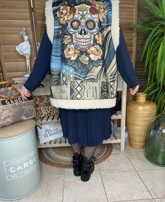 Gilet sans manches Sherpa Léopard Mexican Skulls Calavera du 40 au 50/52