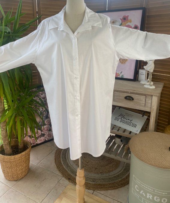 Chemise blanche ample popeline coton du 38 au 48