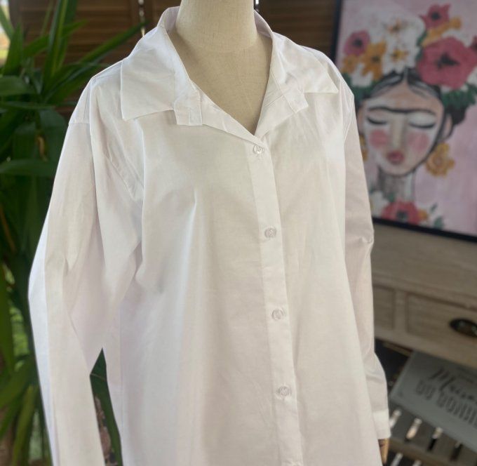 Chemise blanche ample popeline coton du 38 au 48