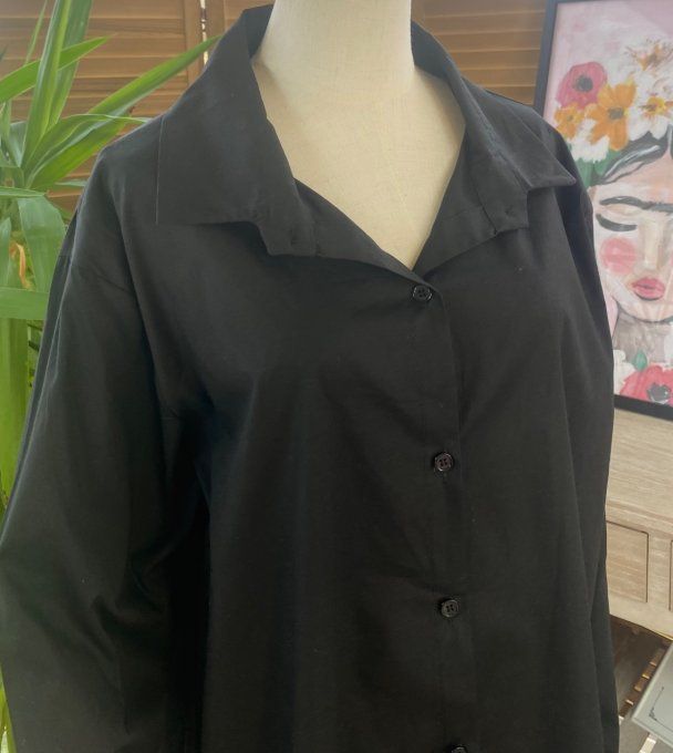 Chemise noire ample popeline coton du 38 au 48