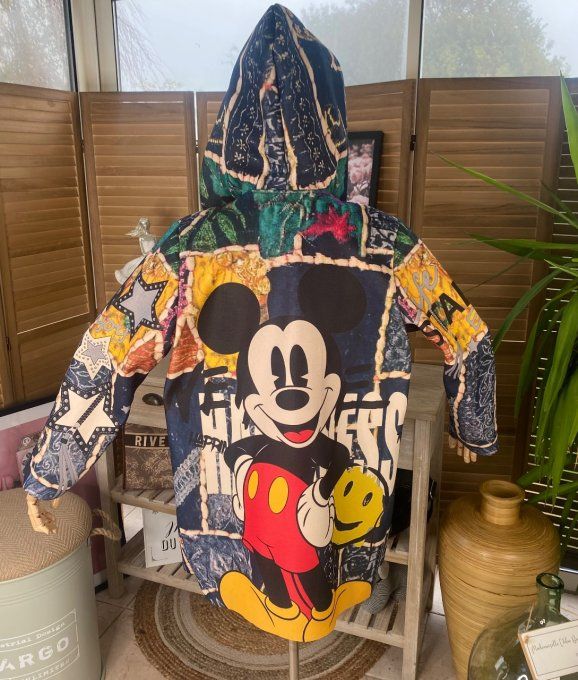 Veste à capuche mi-longue patchwork Mickey Mouse Vintage du 34 au 44 