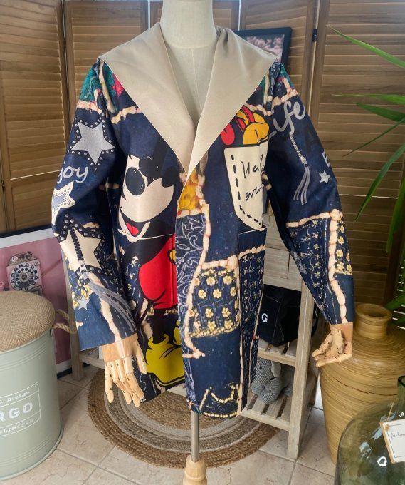 Veste à capuche mi-longue patchwork Mickey Mouse Vintage du 34 au 44 