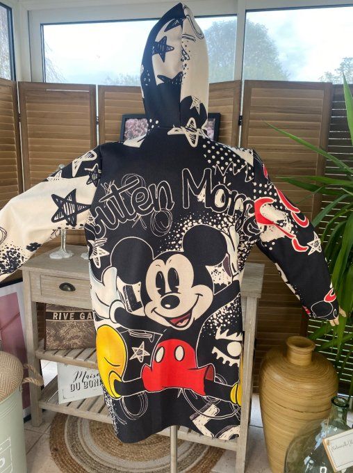 Veste à capuche mi-longue suédine noire & crème étoiles Mickey Mouse du 34 au 44