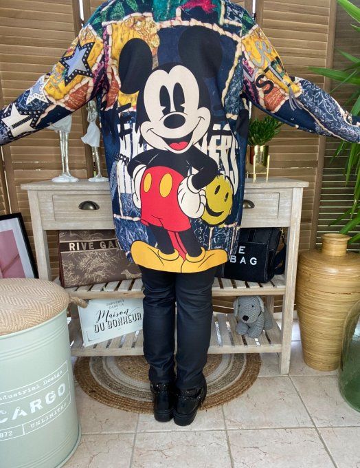 Veste à capuche mi-longue patchwork Mickey Mouse Vintage du 34 au 44 