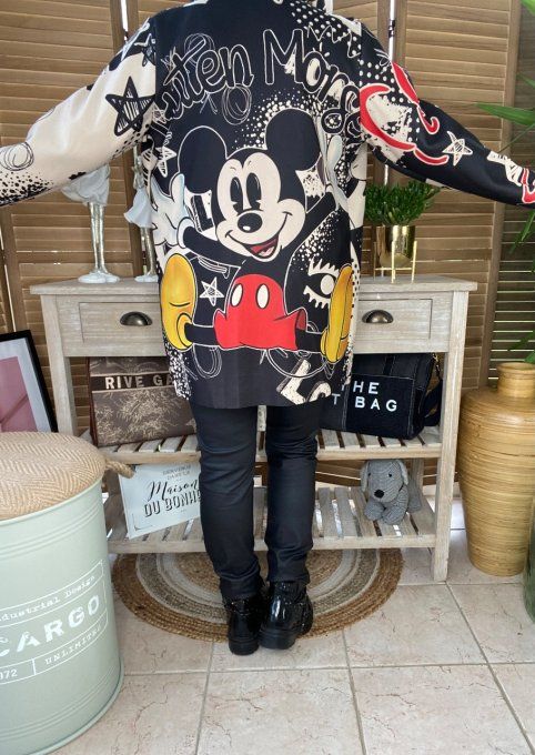 Veste à capuche mi-longue noire & crème étoiles Mickey Mouse du 34 au 44