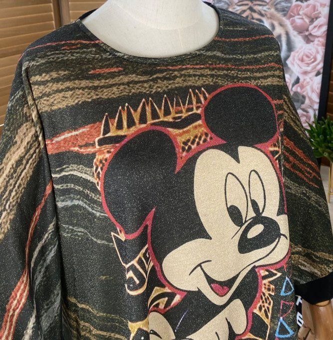 Top ample noir Lurex doré or Mickey Mouse rétro du 38 au 46/48