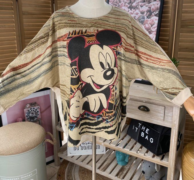 Top ample beige Lurex doré or Mickey Mouse rétro du 38 au 46/48