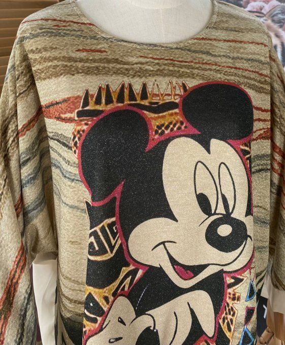 Top ample beige Lurex doré or Mickey Mouse rétro du 38 au 46/48