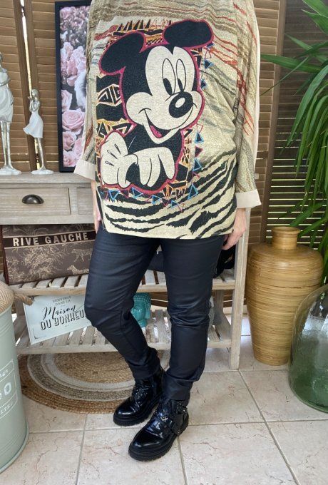 Top ample beige Lurex doré or Mickey Mouse rétro du 38 au 46/48