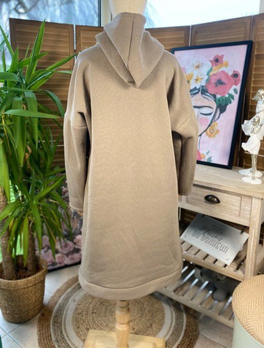 Sweat à capuche long ou robe sweat taupe Léopard Betty Boop country du 40 au 52 