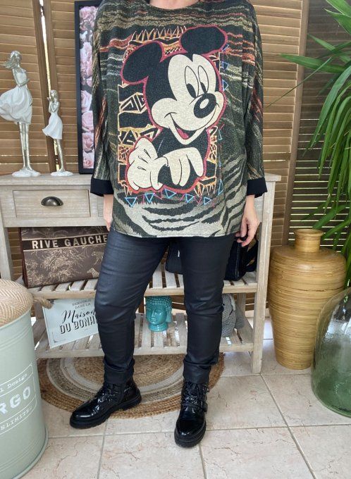 Top ample noir Lurex doré or Mickey Mouse rétro du 38 au 46/48