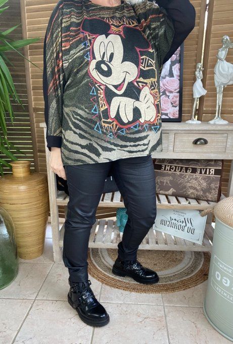 Top ample noir Lurex doré or Mickey Mouse rétro du 38 au 46/48