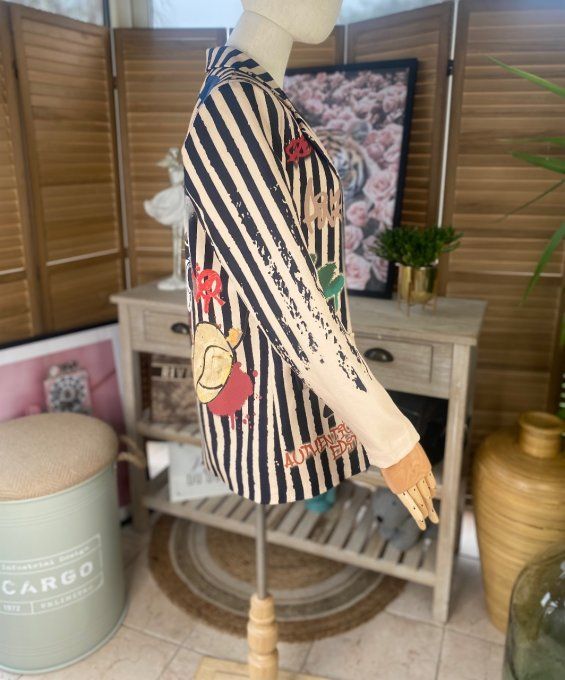 Veste blazer doublée grège rayée Mickey Mouse Vintage du 34 au 42 