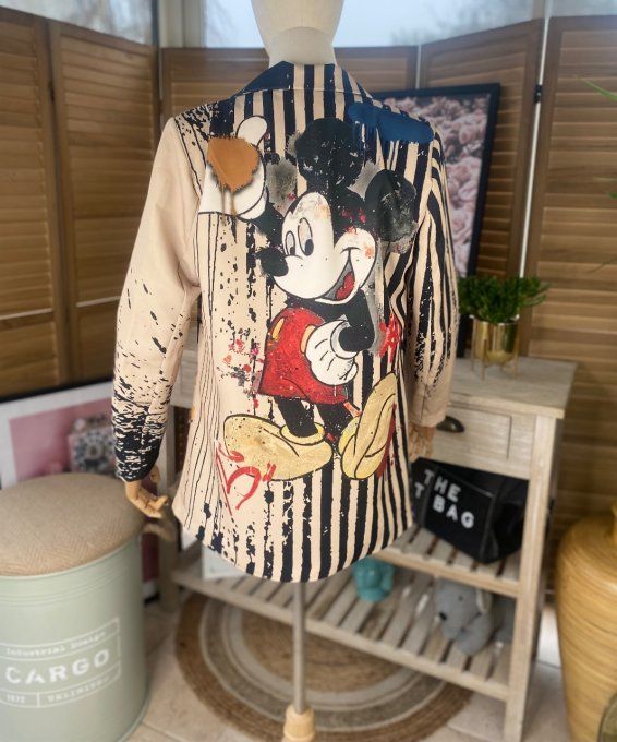 Veste blazer doublée grège rayée Mickey Mouse Vintage du 34 au 42 