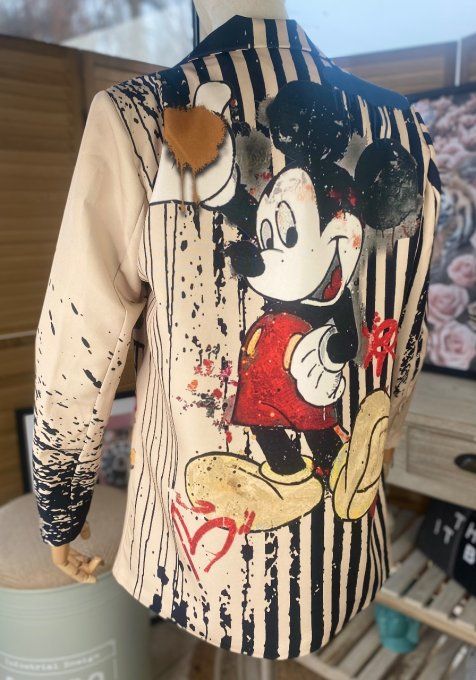 Veste blazer doublée grège rayée Mickey Mouse Vintage du 34 au 42 