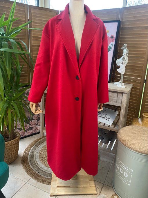 Manteau long oversize doublé sans laine rouge sombre du 40 au 50 