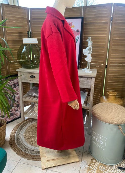 Manteau long oversize doublé sans laine rouge sombre du 40 au 50 