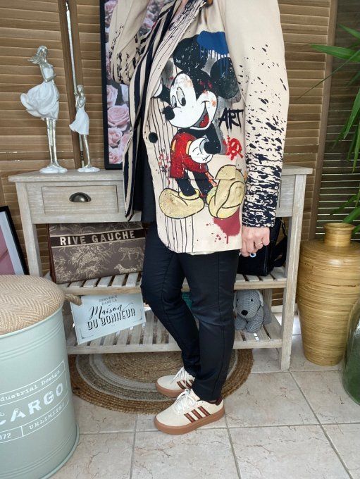 Veste blazer doublée grège rayée Mickey Mouse Vintage du 34 au 42 