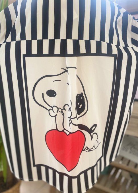 Chemise ample noire rayée blanche ample Love Snoopy du 40 au 50/52