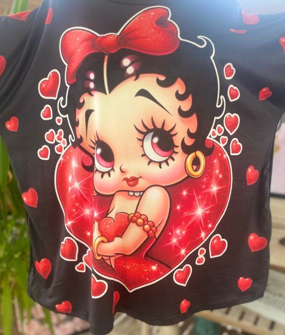 Top fin ample noir Betty Boop in Love du 40 au 50/52