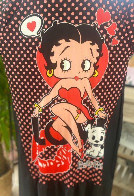 Robe trapèze longue ample noire taille ajustable Betty Boop du 38 au 50  