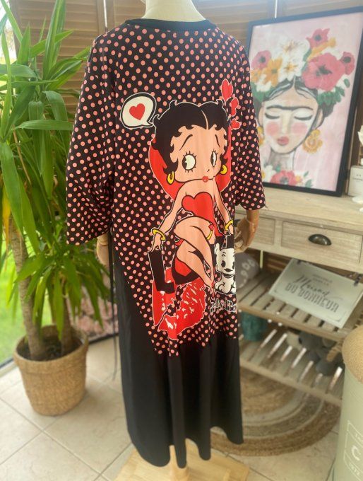 Robe trapèze longue ample noire taille ajustable Betty Boop du 38 au 50  