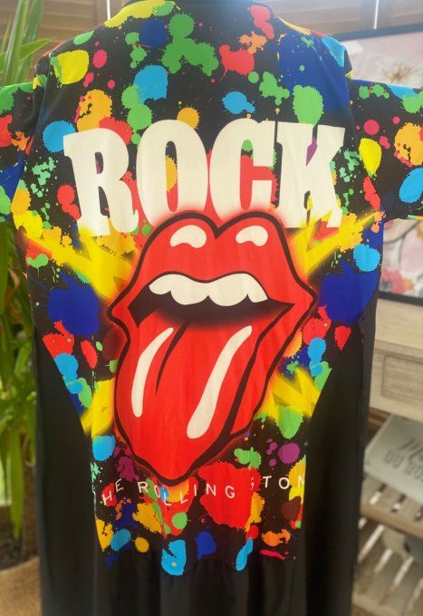 Robe trapèze longue ample noire taille ajustable Rolling Stones Rock du 38 au 50 