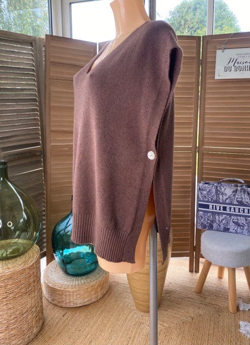 pull sans manches façon poncho chocolat sans laine douceur +++ du 38 au 50