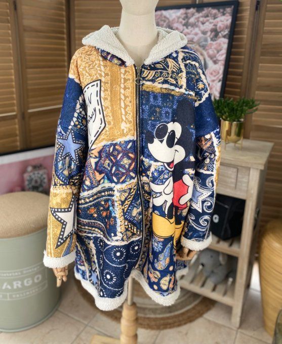 Veste à capuche Patchwork Mickey Mouse Rétro intérieur Sherpa du 40 au 50/52 