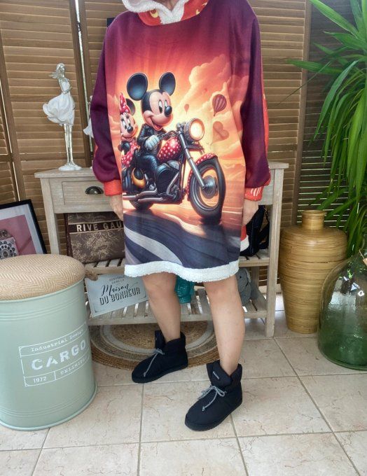 Sweat à capuche Mickey & Minnie Bikers intérieur Sherpa du 42 au 54