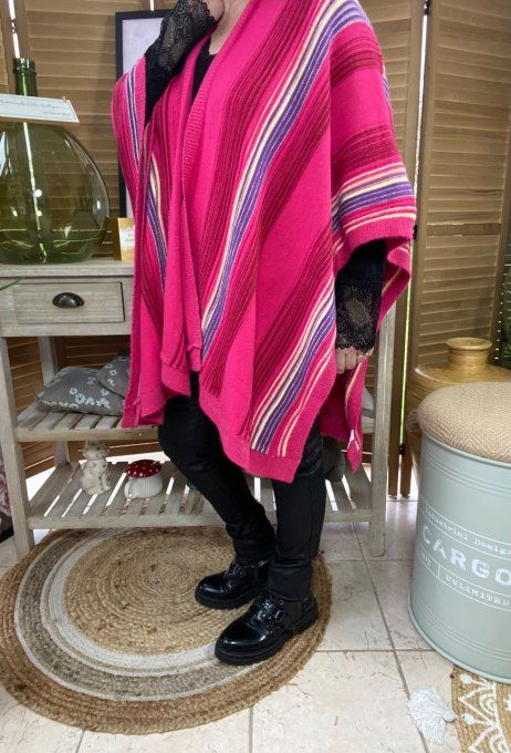 Poncho Fuschia pailleté rayures multicolores douceur +++ TOUTES TAILLES