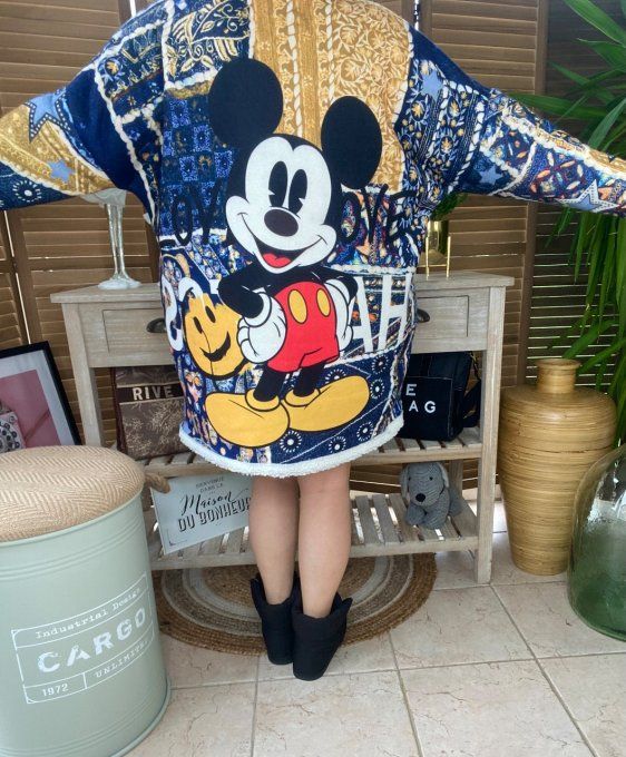 Veste à capuche Patchwork Mickey Mouse Rétro intérieur Sherpa du 40 au 50/52 