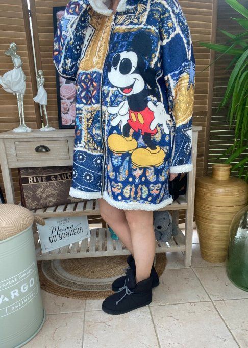 Veste à capuche Patchwork Mickey Mouse Rétro intérieur Sherpa du 40 au 50/52 