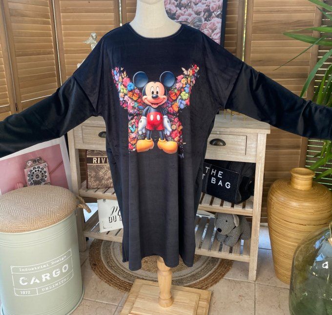 Robe ou chemise de nuit velours noir Mickey Mouse douceur +++ du 40 au 50