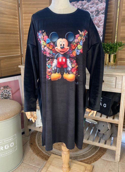 Robe ou chemise de nuit velours noir Mickey Mouse douceur +++ du 40 au 50