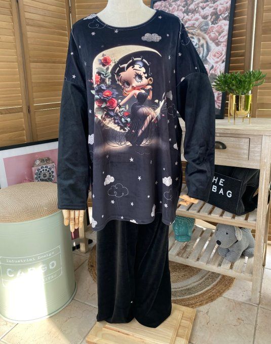 Pyjama pantalon velours noir Betty Boop rétro douceur +++ du 42 au 52