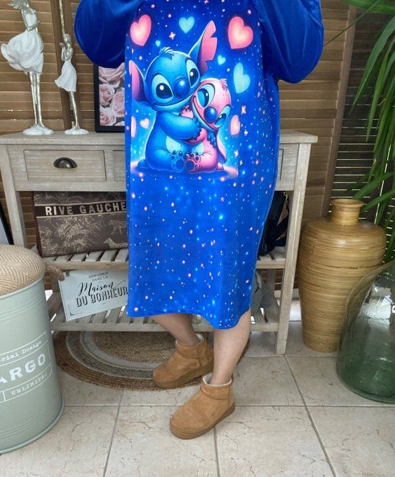 Robe ou chemise de nuit velours bleu Lilo & Stitch douceur +++ du 40 au 52 