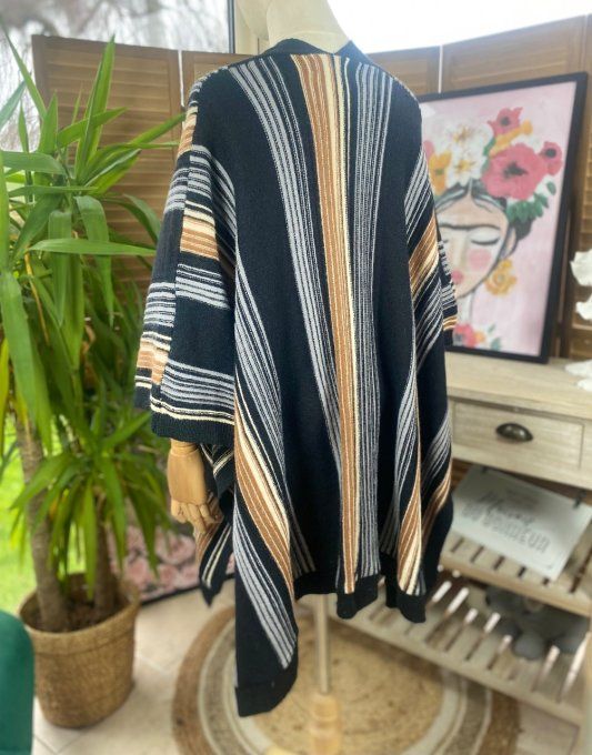 Poncho noir pailleté rayures multicolores douceur +++ TOUTES TAILLES