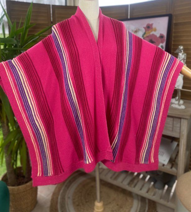 Poncho Fuschia pailleté rayures multicolores douceur +++ TOUTES TAILLES