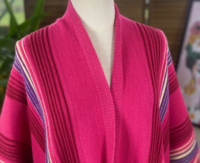 Poncho Fuschia pailleté rayures multicolores douceur +++ TOUTES TAILLES