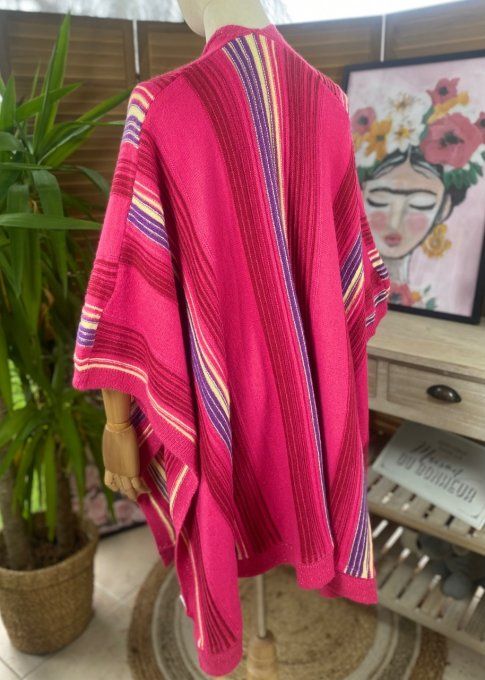 Poncho Fuschia pailleté rayures multicolores douceur +++ TOUTES TAILLES