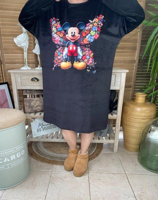 Robe ou chemise de nuit velours noir Mickey Mouse douceur +++ du 40 au 50