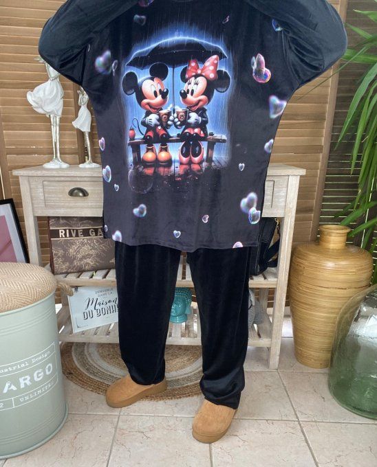 Pyjama pantalon velours noir Mickey & Minnie Amoureux douceur +++ du 42 au 52