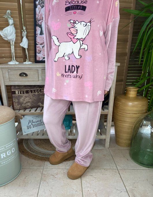 Pyjama pantalon velours rose poudré Marie Les Aristochats douceur +++ du 42 au 52